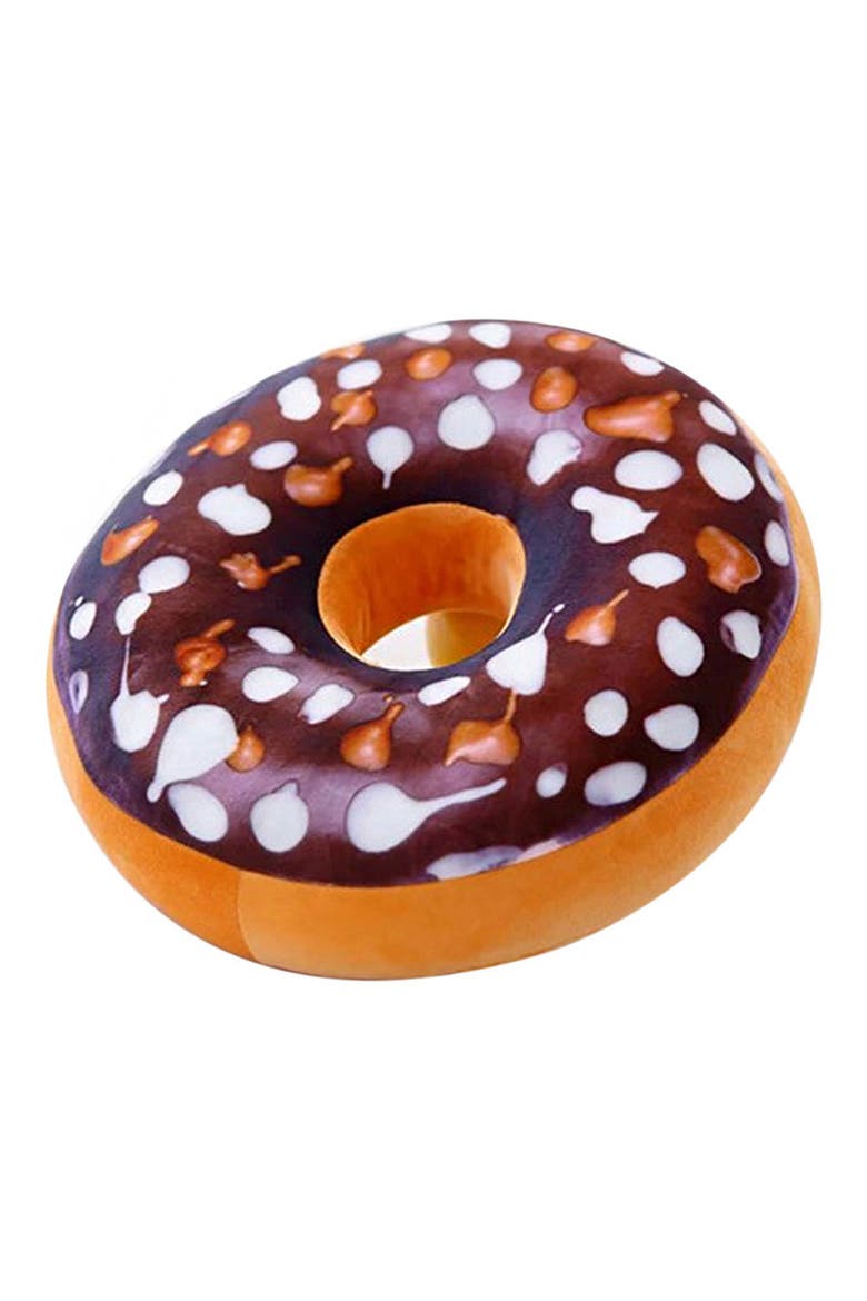 3D Donut Throw Pillow, Main, color, CHOCOLATE