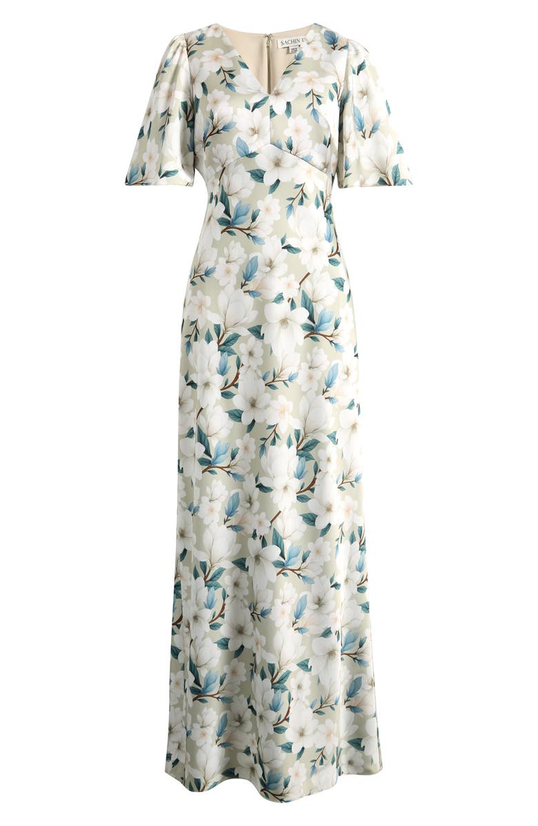 SACHIN BABI Mae Floral Flutter Sleeve Gown, Alternate, color, Champagne Magnolia