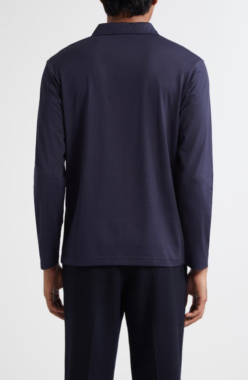Sunspel Long Sleeve Supima® Cotton Polo In Blue