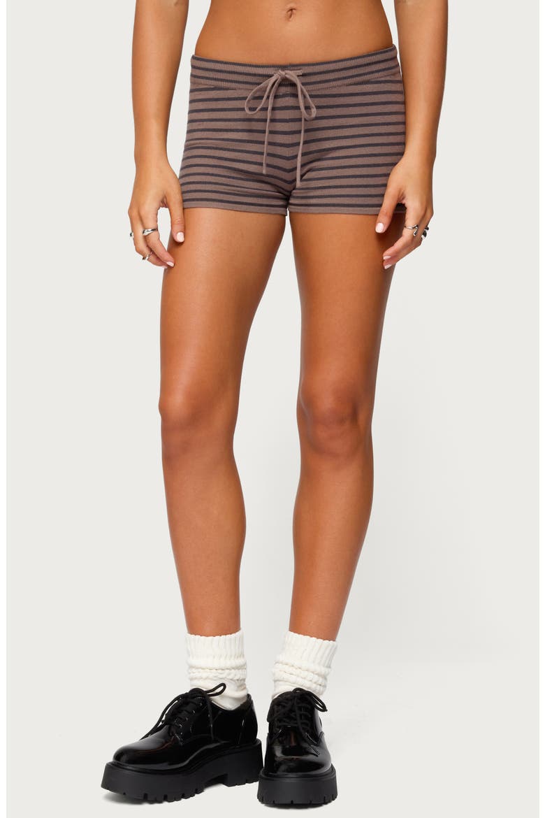 Lillian Stripe Knit Shorts, Main, color, BROWN