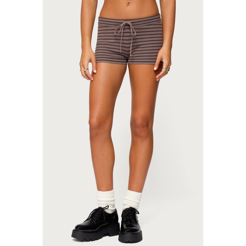 Edikted Lillian Stripe Knit Shorts In Brown