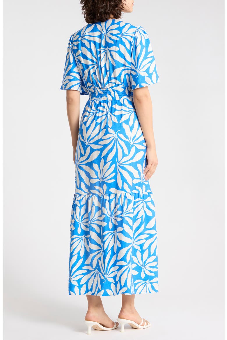 Palms Flutter Sleeve Midi Dress, Alternate, color, PALACE BLUE PALMS MIX
