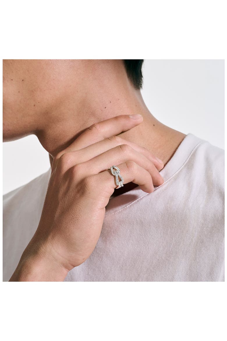 Surf Pavé Diamond Link Ring, Alternate, color, SILVER