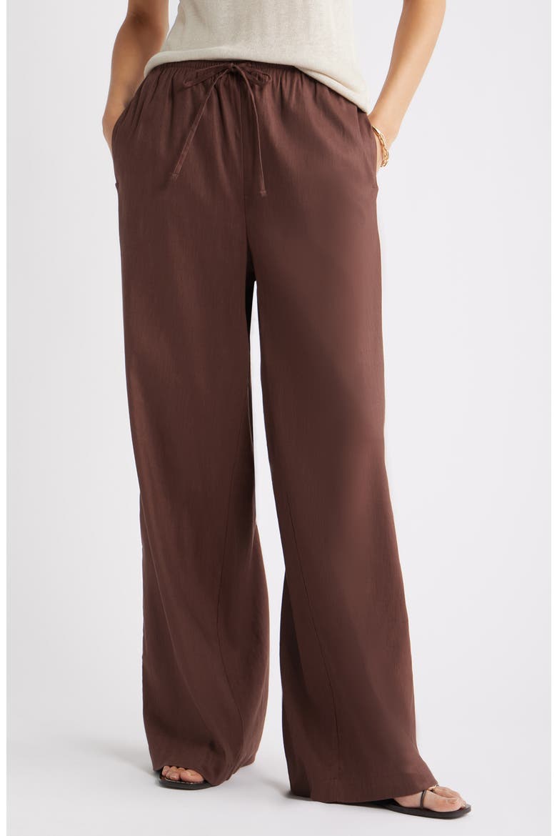 Linen Blend Drawstring Pants, Main, color, BROWN ROAST