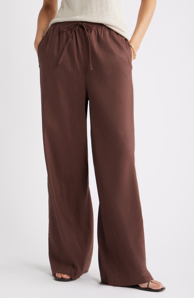Nordstrom Linen Blend Drawstring Pants, Main, color, Brown Roast