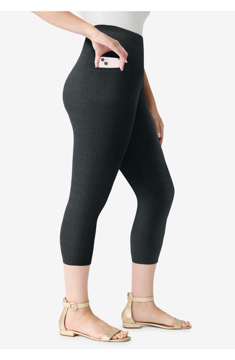 Roaman's Side-Pocket Essential Capri Legging, Alternate, color, Heather Charcoal