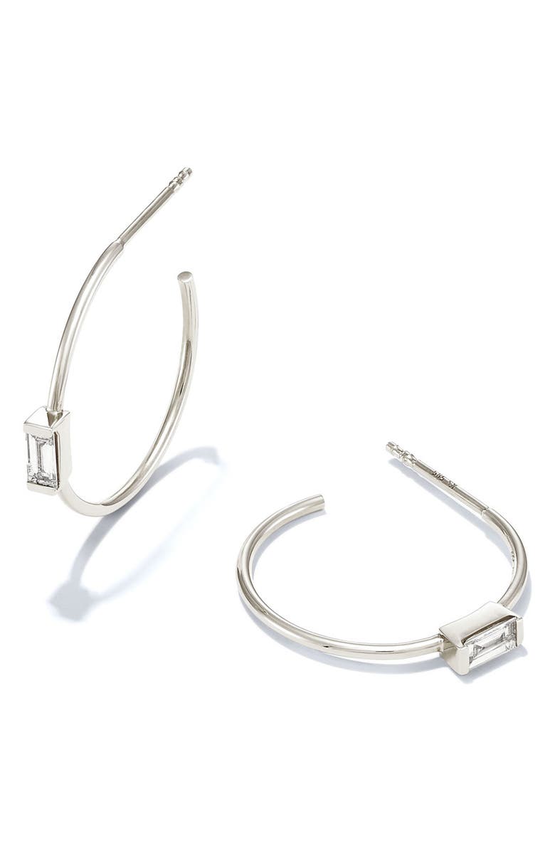 Kendra Scott 14K White Gold Diamond Baguette Hoop Earrings - 0.19ctw, Main, color,