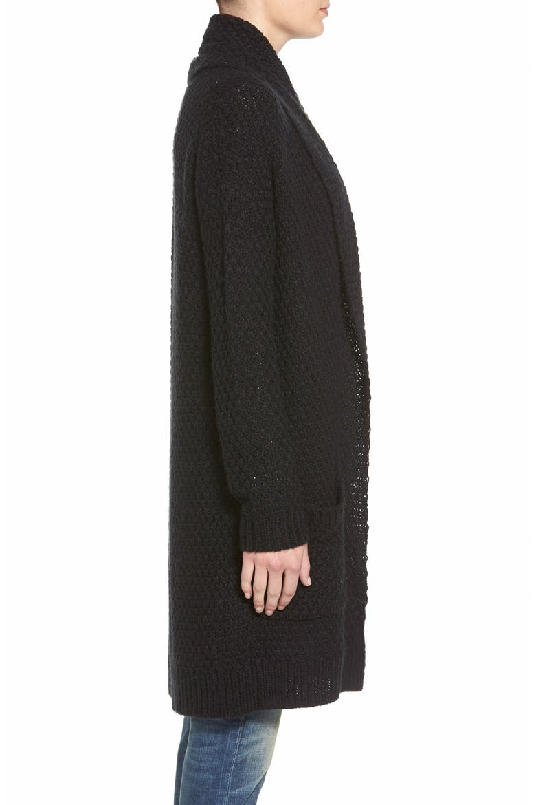 Marled Long Open Front Cardigan, Alternate, color, BLACK