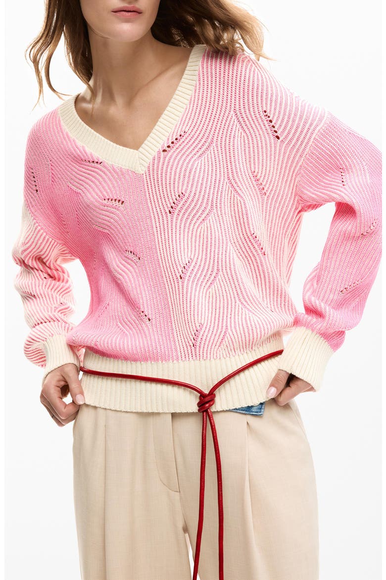 Colorblock Cotton Blend Pointelle Sweater, Alternate, color, PINK