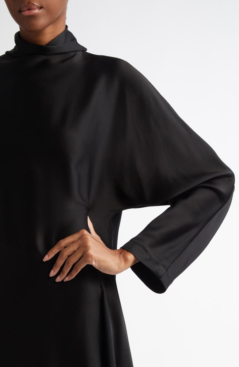 Alaïa Asymmetric Long Sleeve Fluid Midi Dress, Alternate, color, 