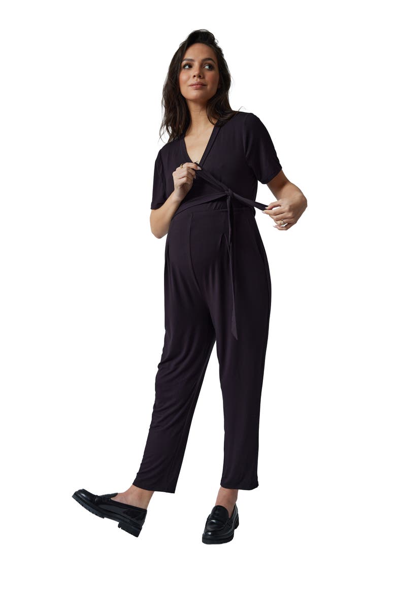 Ingrid & Isabel Maternity Everywear Short Sleeve Jumpsuit, Alternate, color, Black