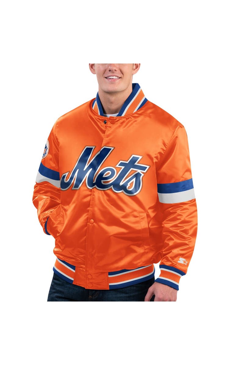STARTER Men's Starter Orange New York Mets Home Game Satin Full-Snap Varsity Jacket, Main, color, Orange