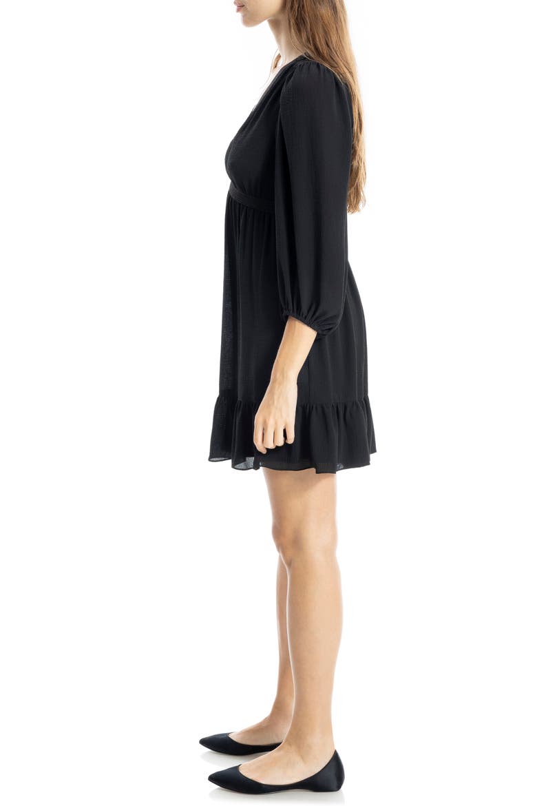 V-Neck Three-Quarter Sleeve Minidress, Alternate, color, BLACK
