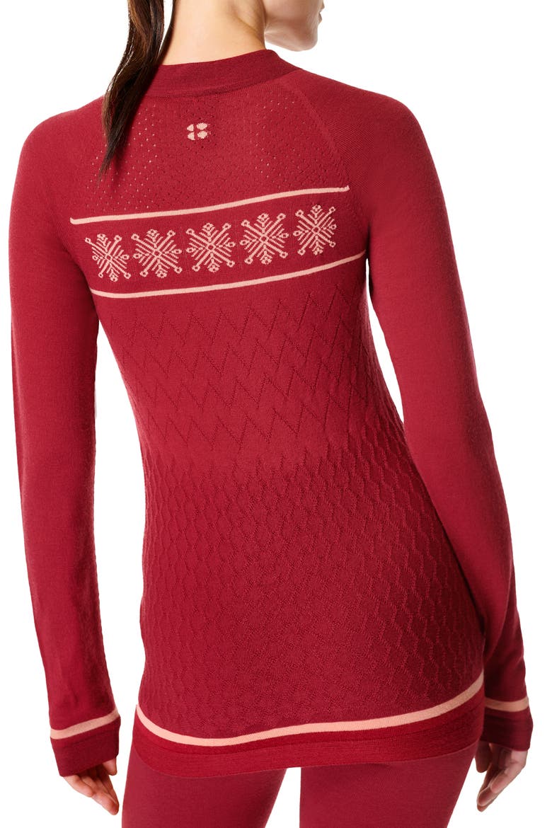 Snowflake Base Layer Top, Alternate, color, VINE RED