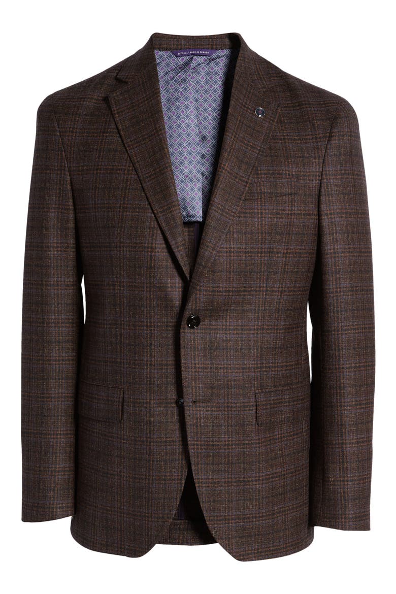 Konan Trim Fit Plaid Wool Sport Coat, Alternate, color, BROWN