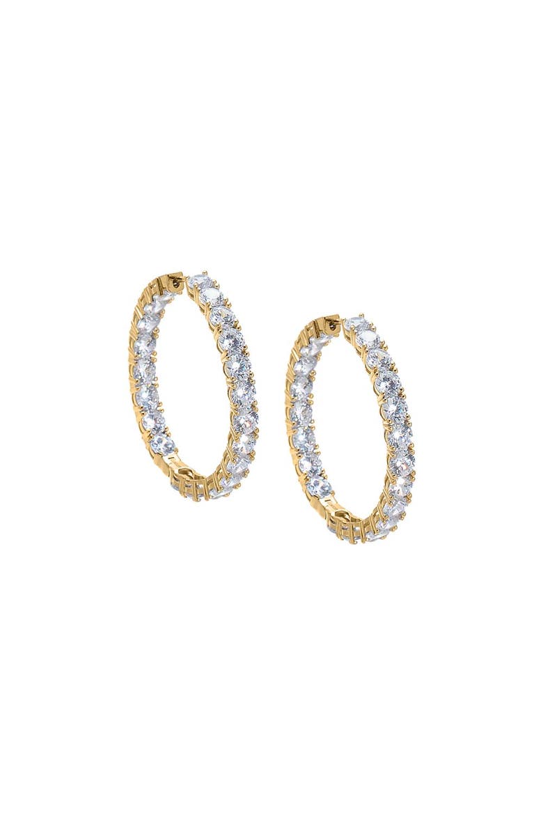 CZ Fancy In & Out Hoop Earring, Main, color, Gold - 35 MM
