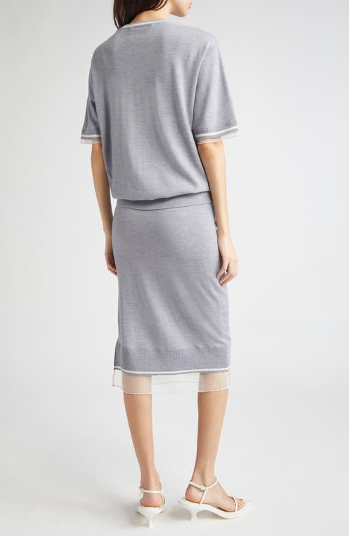 3.1 Phillip Lim Short Sleeve Draped Knit Dress With Chiffon Combo In Gray