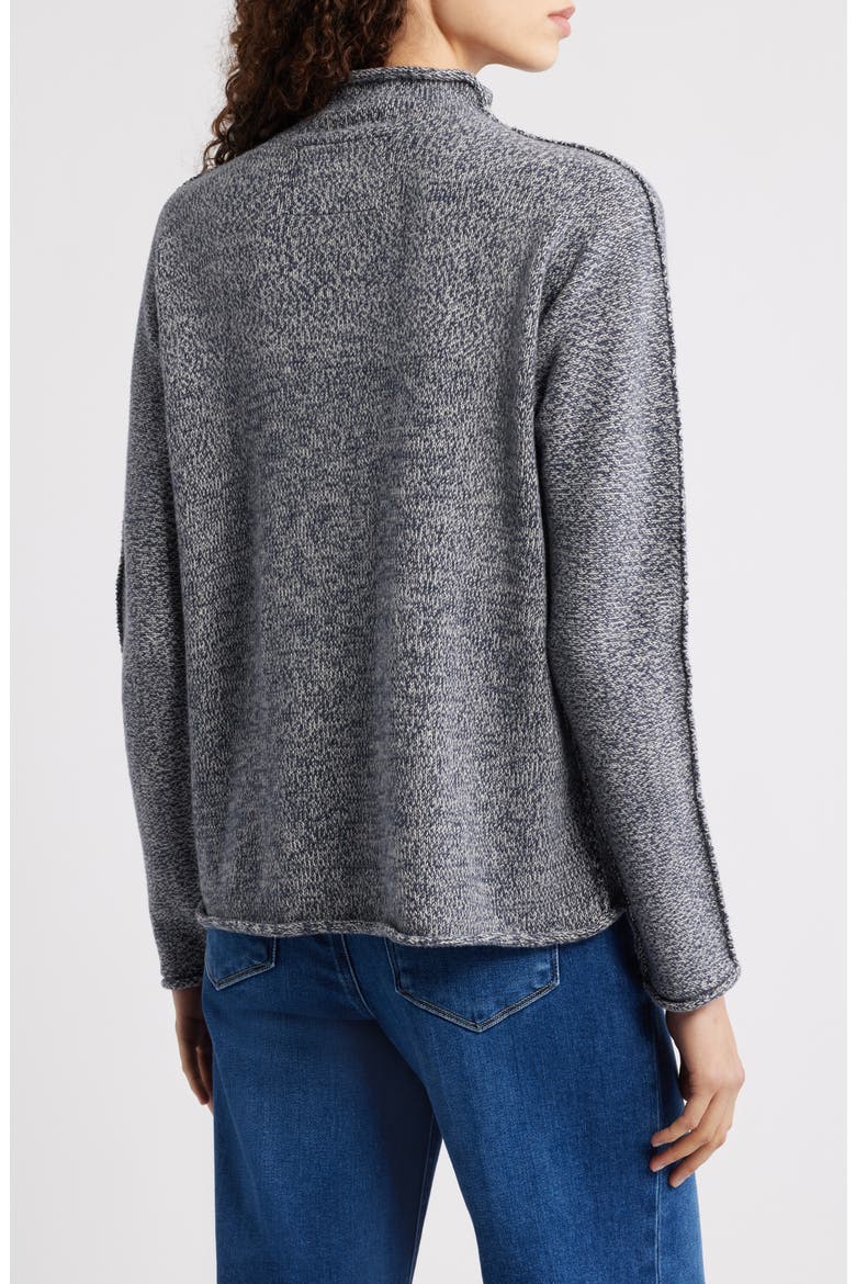 Monterey Stripe Cotton Funnel Neck Sweater, Alternate, color, JAPANESE BLACK MELANGE
