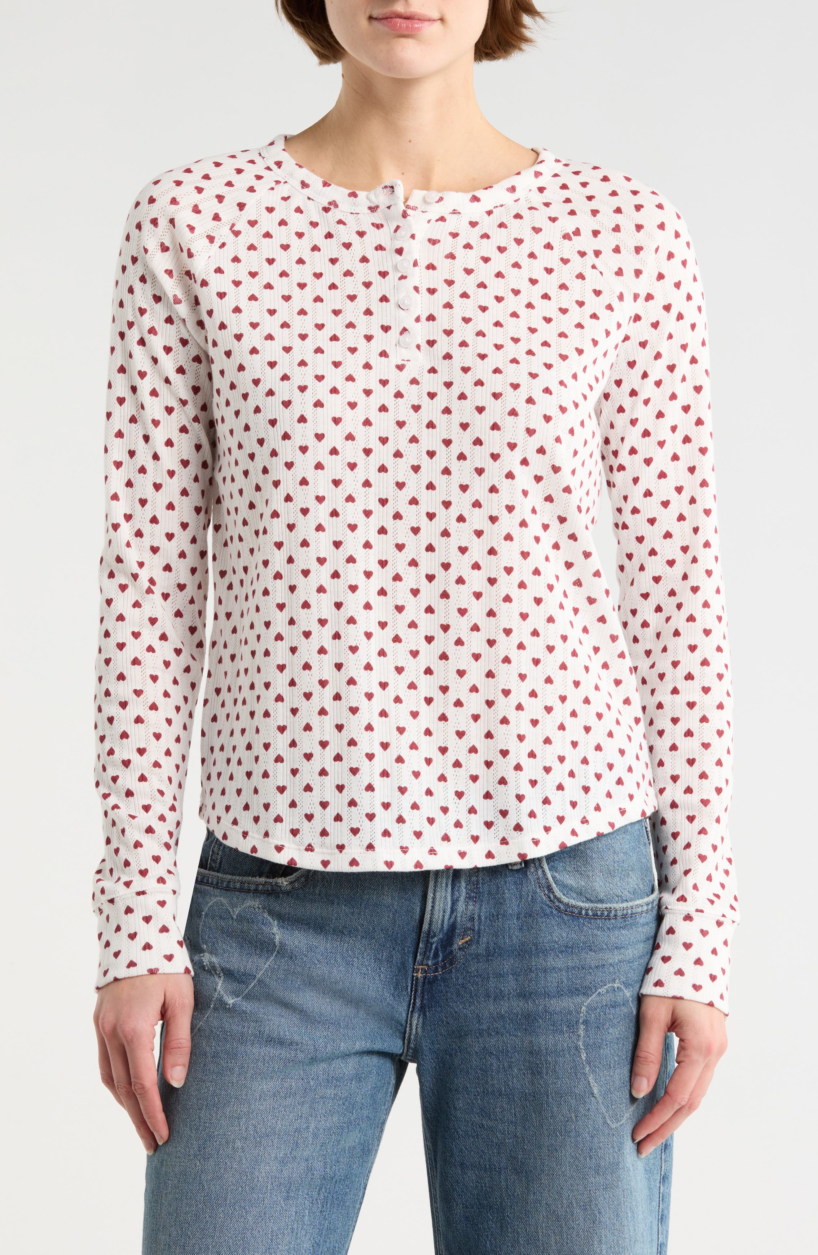 Lucky Brand Heart Print Pointelle Henley