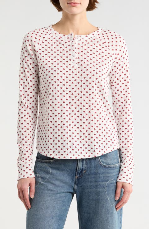 Heart Print Pointelle Henley