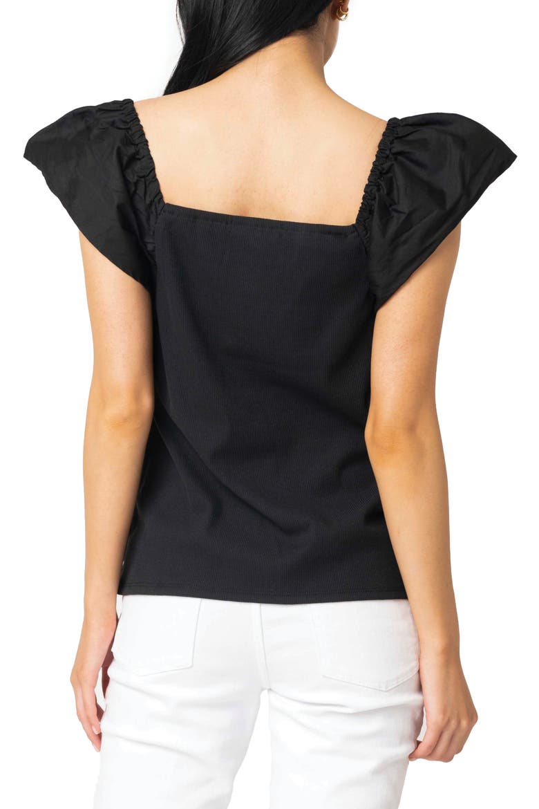 Square Neck Flutter Sleeve Top, Alternate, color, BLACK