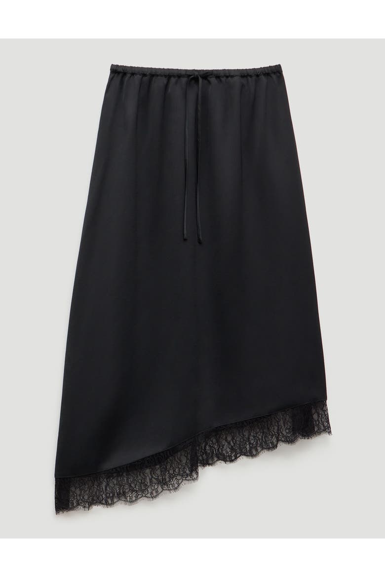 Satin Asymmetric Lace Trim Skirt, Alternate, color, Black