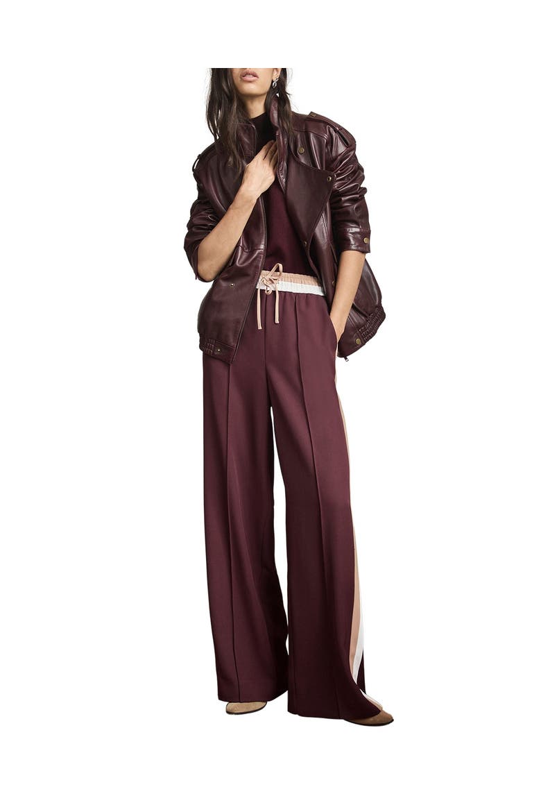 Side Stripe Tie Waist Wide Leg Trousers, Main, color, Burgundy