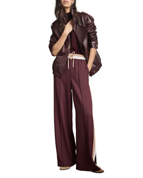 Side Stripe Tie Waist Wide Leg Trousers