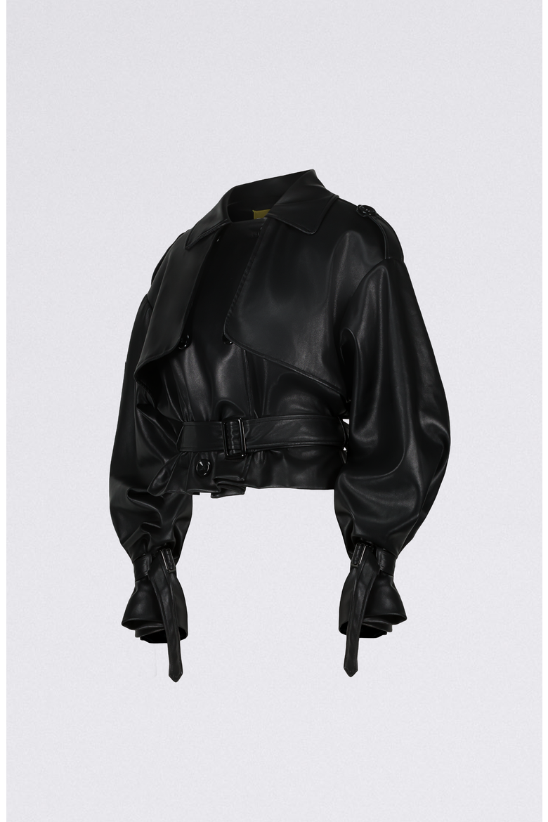 Cropped PU Trench Jacket, Alternate, color, Black