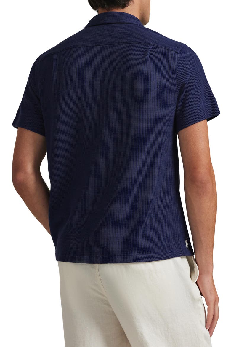 Waffle Knit Cotton & Linen Camp Shirt, Alternate, color, NEWPORT NAVY