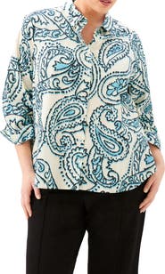 Karen Kane Ruched Sleeve Cotton Button-Up Shirt