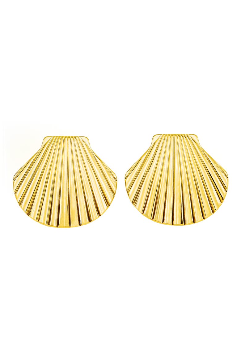 Shell Stud Earrings, Main, color, GOLD
