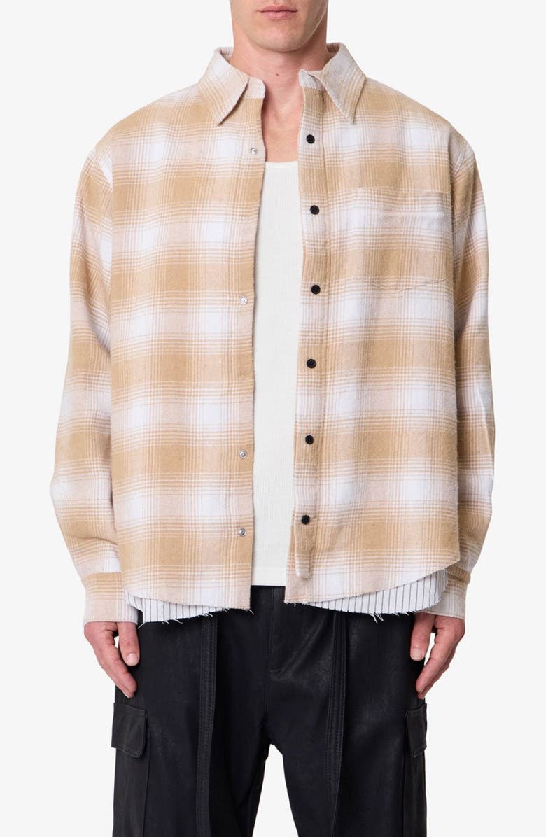 mnml Oversize Plaid Double Layered Cotton Flannel Snap-Up Overshirt, Main, color,