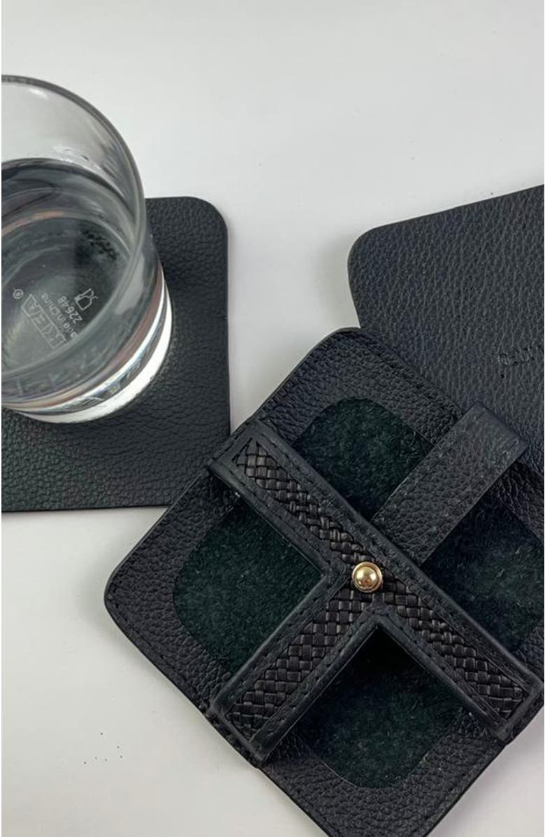 Deux Mains Woven Square Coasters, Alternate, color, Black