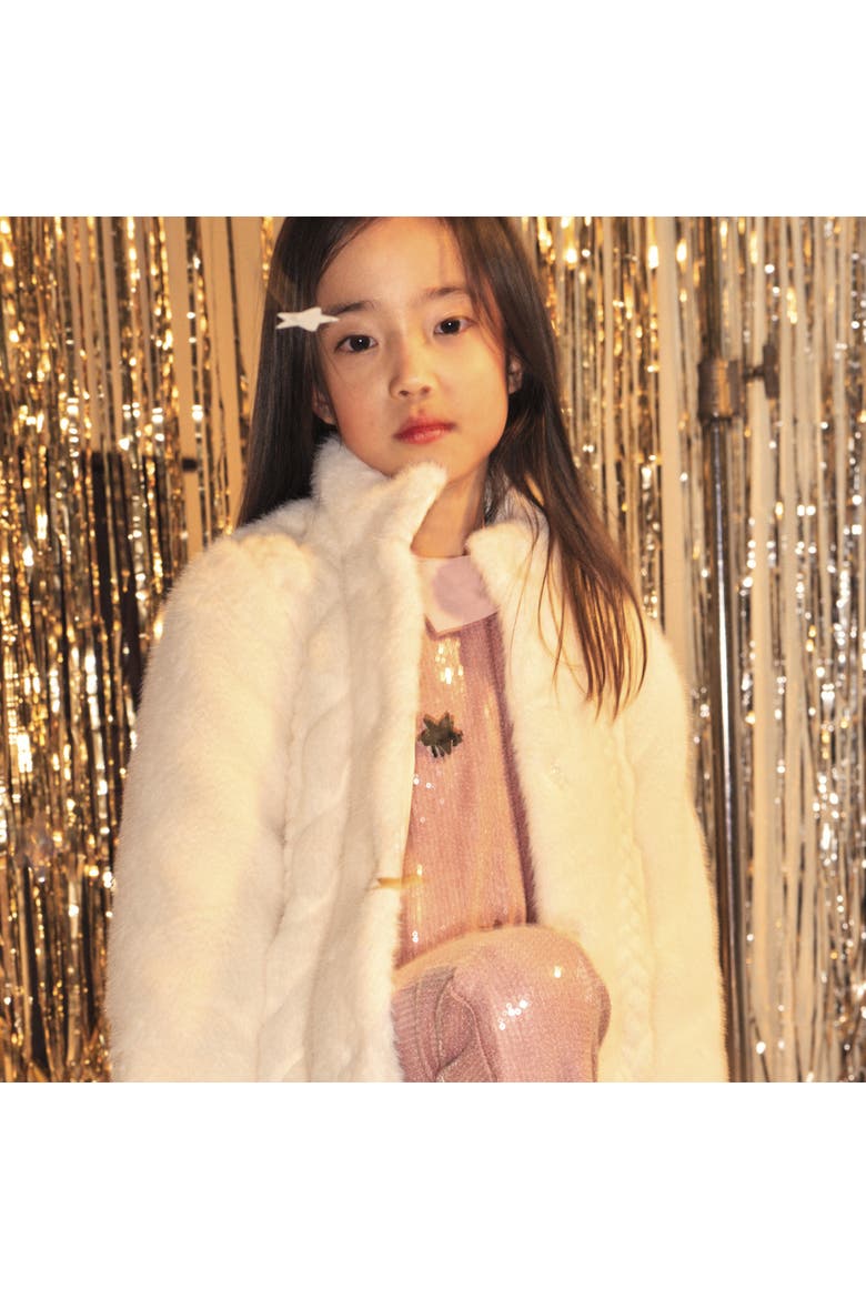 Cable-Knit Faux Fur Coat, Alternate, color, White