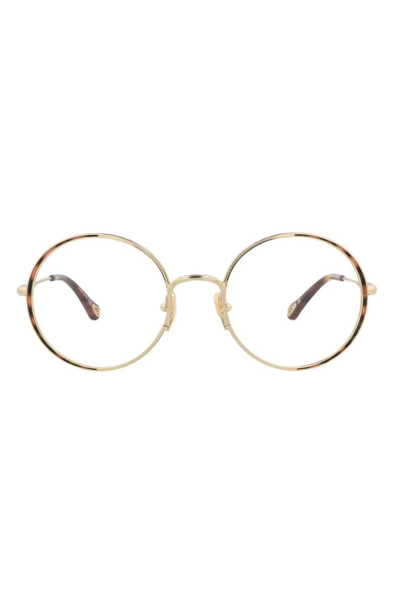 Chloé 53mm Round Optical Glasses, Main, color, Gold Gold Transparent