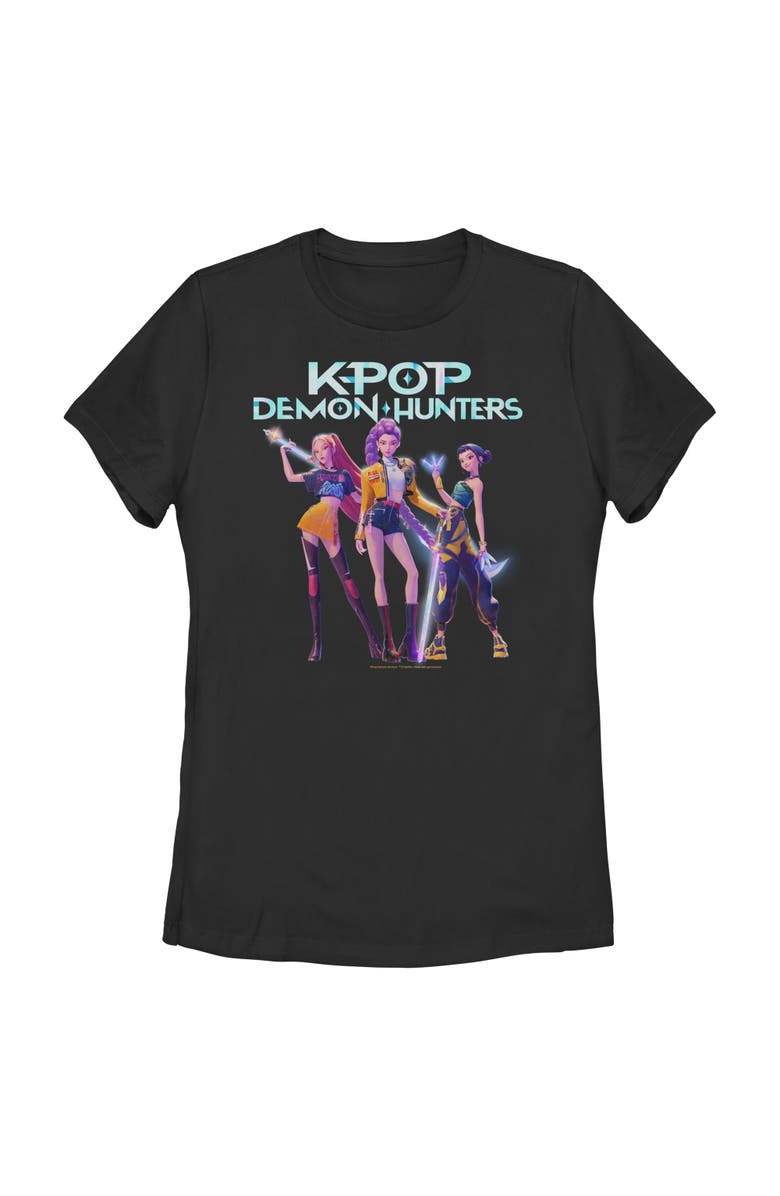 KPop Demon Hunters Women's KPop Demon Hunters Girls Group Shot  Graphic T-Shirt, Main, color, Black