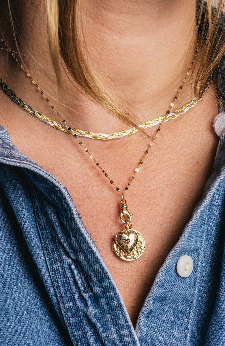 Local Eclectic Solid Gold Etched Garnet Heart Locket, Alternate, color, Gold