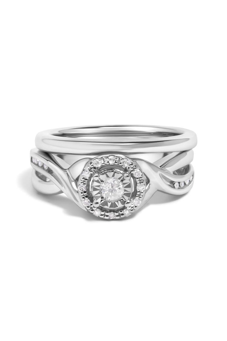 Silver 1/7 Cttw Diamond Engagement Ring and Wedding Band Set, Main, color, White