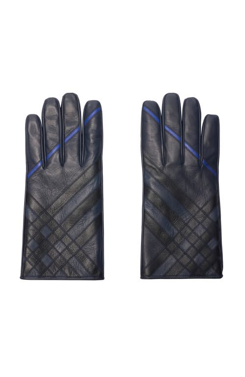 Burberry Check Intarsia Leather Gloves In Gray
