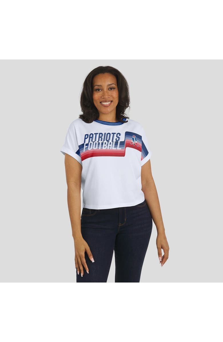 WEAR by Erin Andrews Women's WEAR by Erin Andrews White New England Patriots Cropped Center Stripe Dolman T-Shirt, Alternate, color, White
