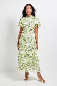 Wallis Petite Floral Burn Out Ruffle Midi Dress