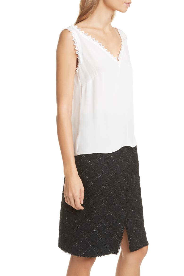 Lace Detail Silk Tank, Alternate, color, SNOW