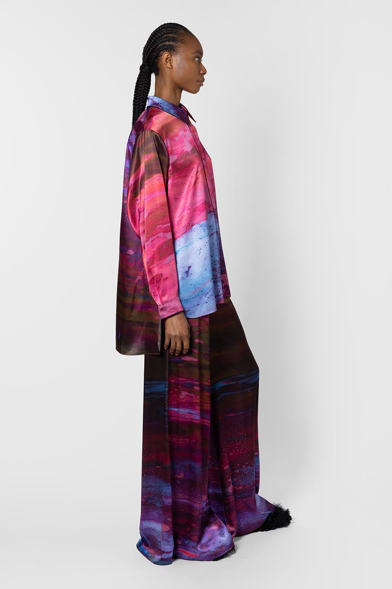 Arneau Printed Silk Trouser, Alternate, color, Brush Cassis / Fushcia