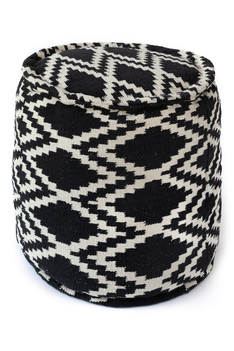 Diamond Pattern Pouf, Main, color, BLACK/ WHITE