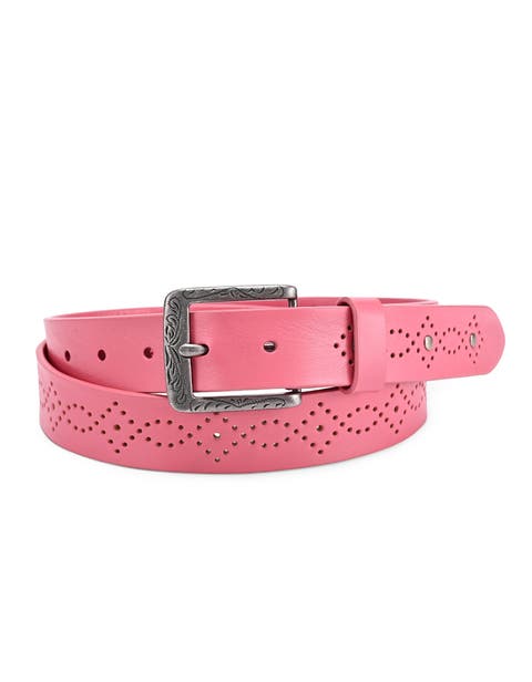 Daisy Genuine Leather Perforated Floral Detail Belt