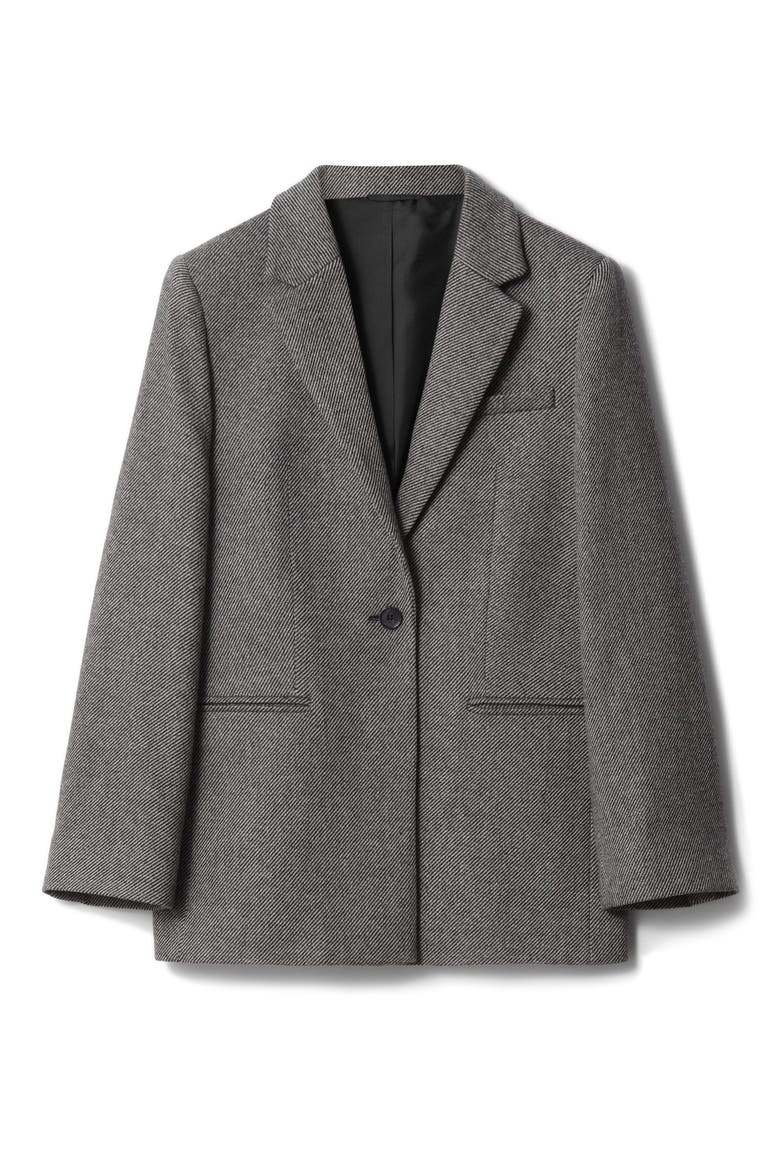 Tie Waist Blazer, Alternate, color, GREY DARK DIAGONAL STRIPE