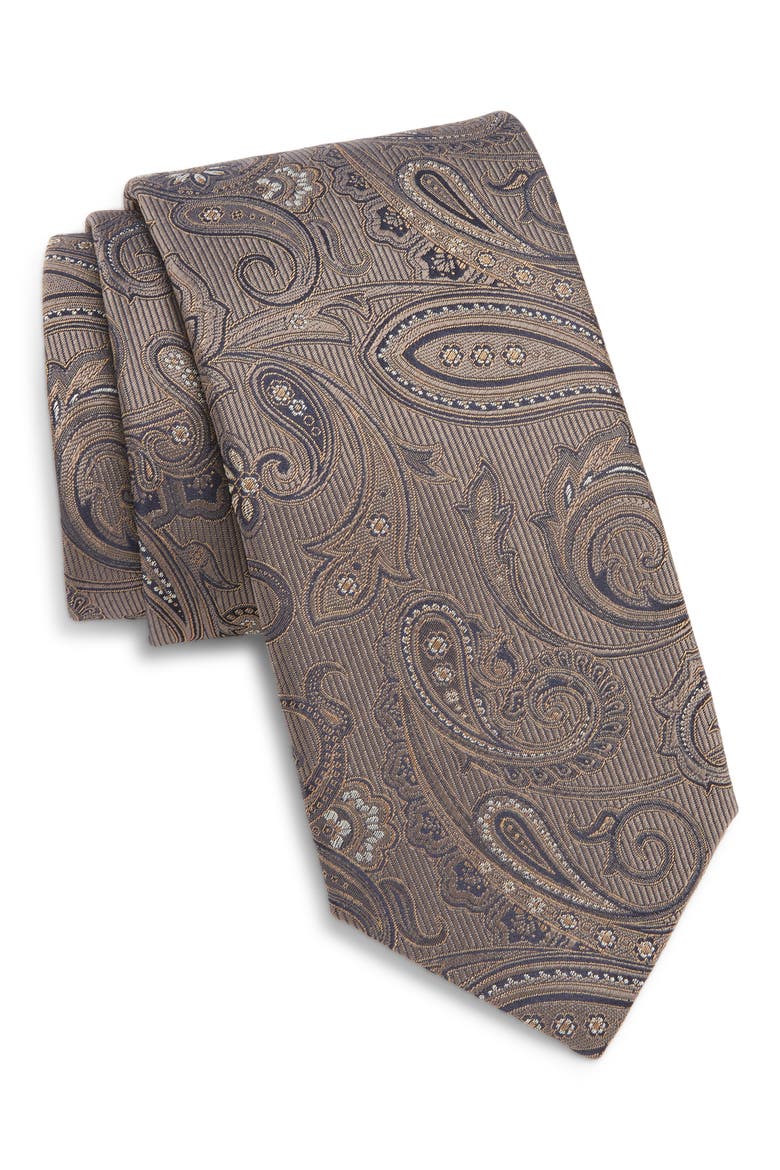Paisley Silk Tie, Main, color, LIGHT BROWN