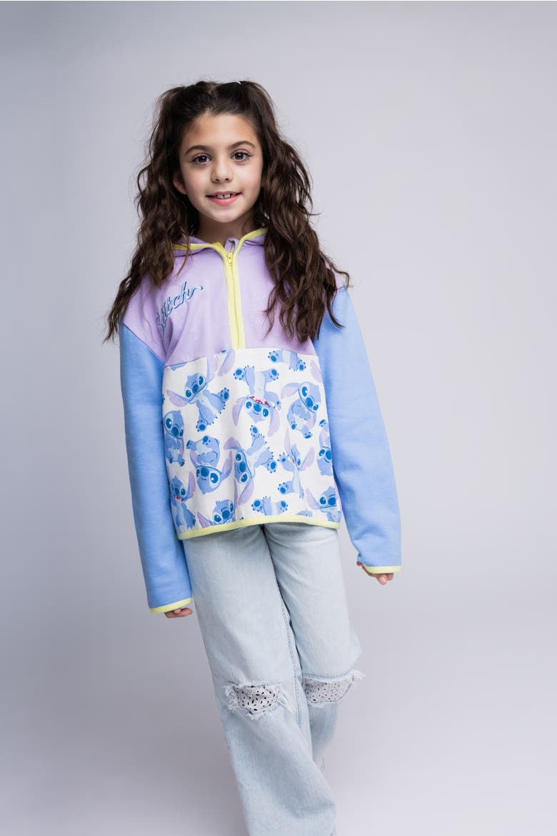 Lilo & Stitch Fleece Quarter-Zip Hoodie, Alternate, color, Stitch Purple Blue