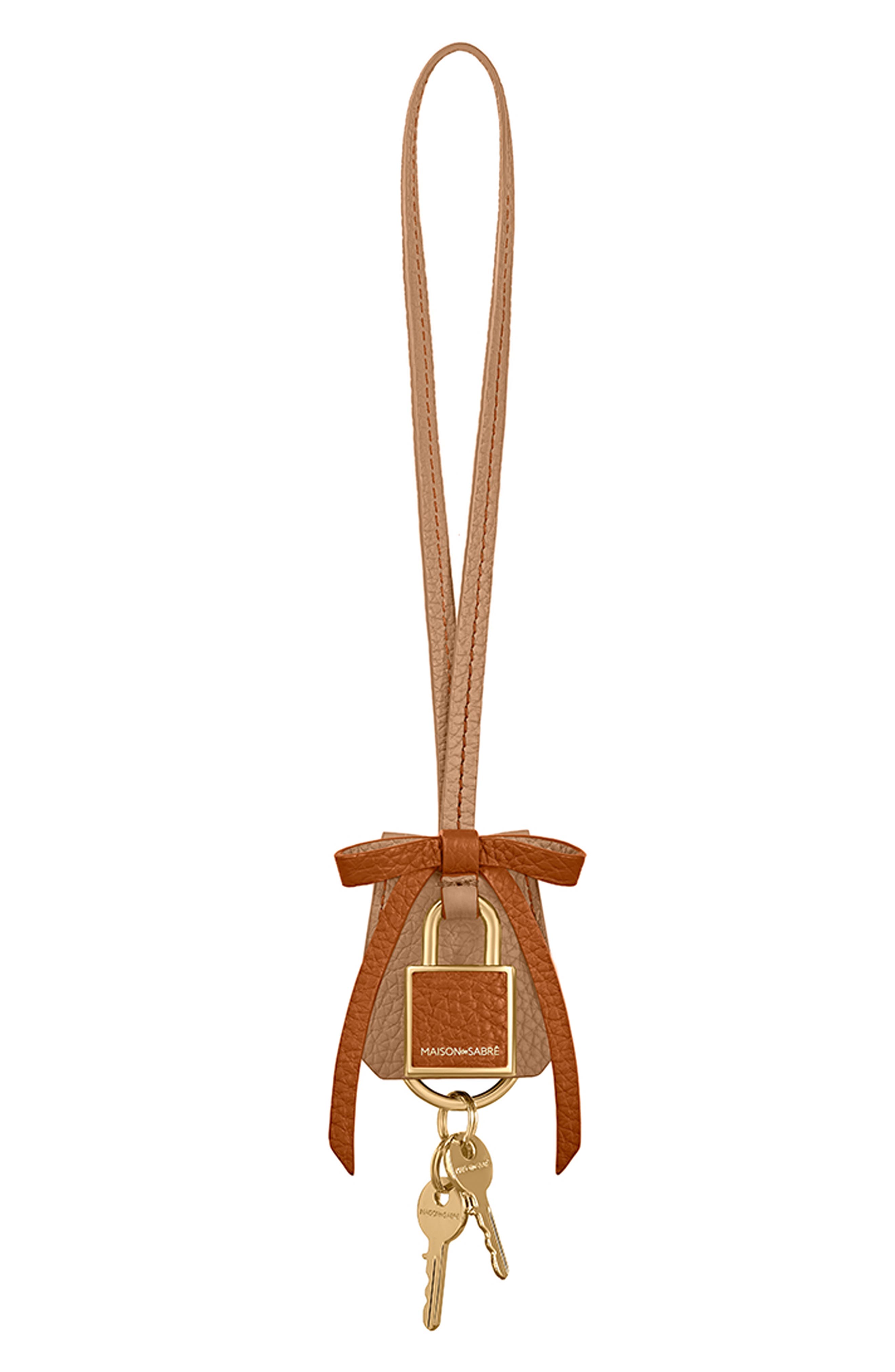 MAISON de SABRÉ The Bow Padlock Charm, Main, color, Sandstone Pecan